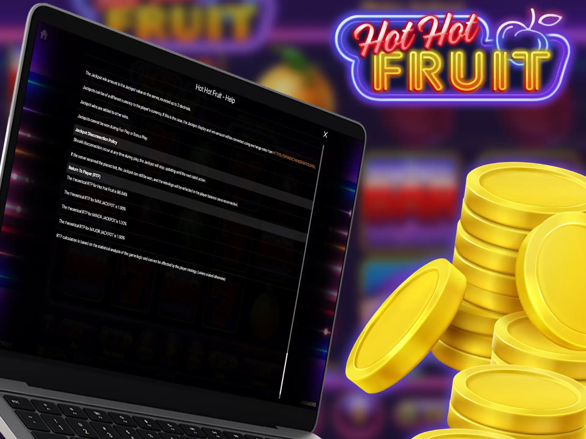 Bet sizes, RTP and volatility in Hot Hot Fruit game.